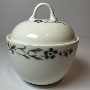 Pfaltzgraff Avenue Parisienne Sugar Bowl Kitchen Collectable Gray & White Floral